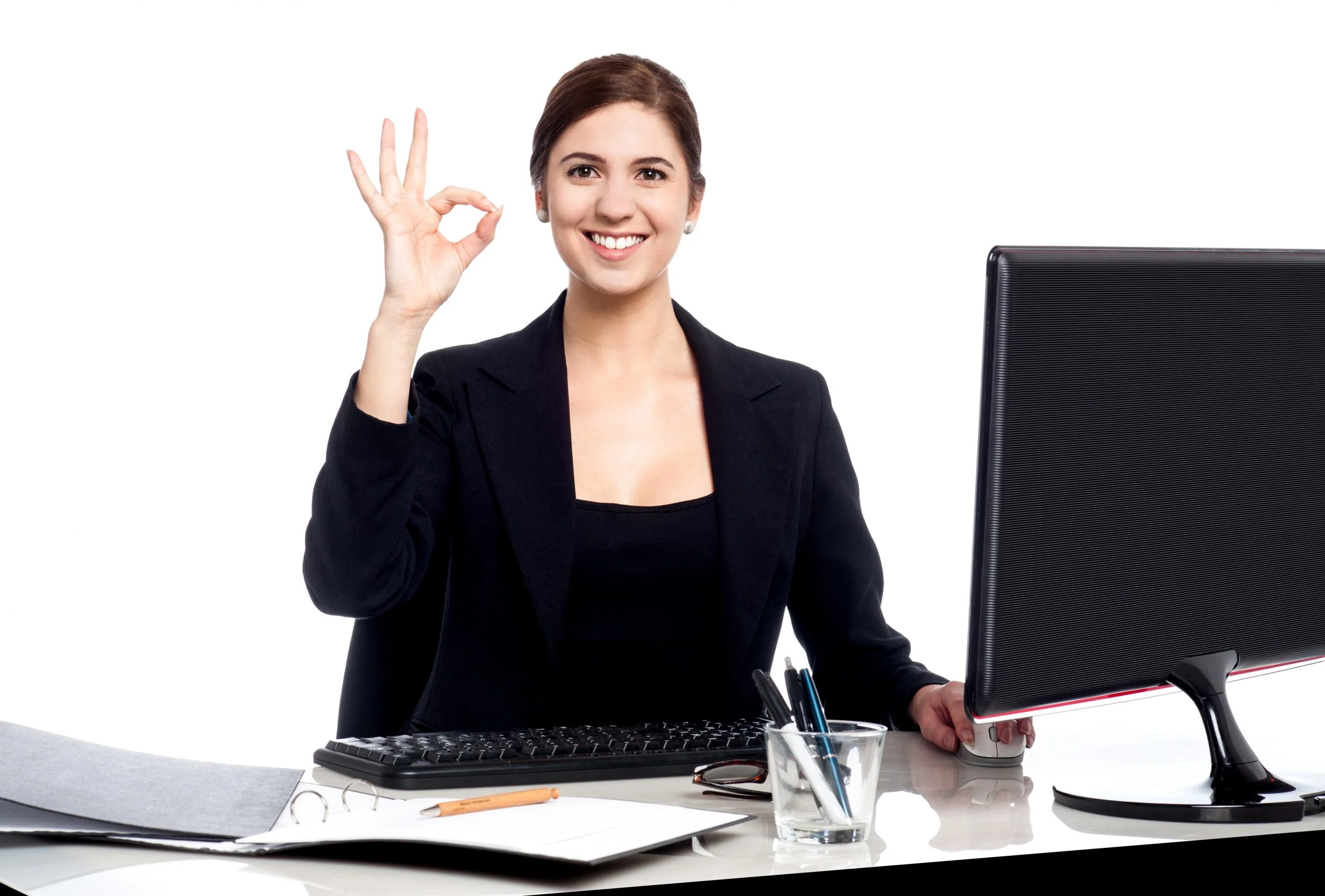 Smiling Woman on Computer
